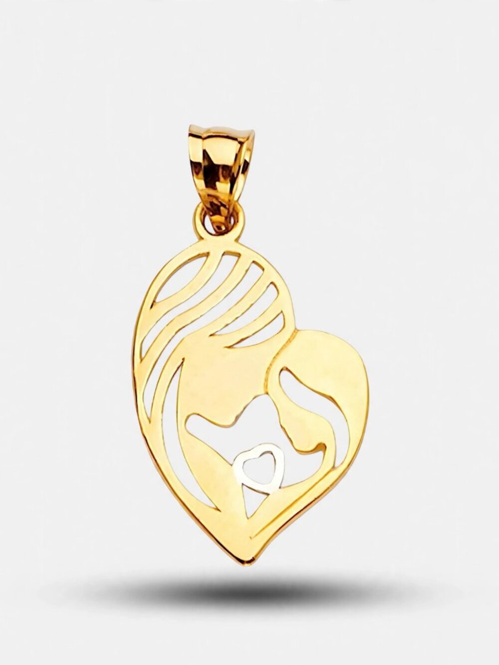 14K Yellow Gold Mom & Child Heart Pendant By Tehrani Jewelry